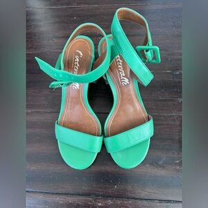 L’Intervalle Green Ankle-Strap Leather Heels for Women